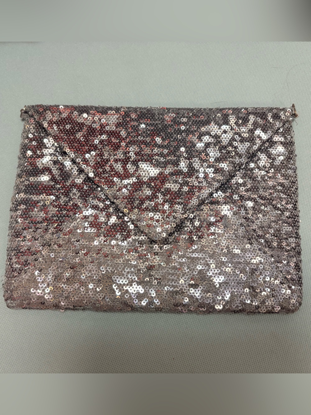 Cache Silver Sequin Envelope Purse Crossbody Silver Chain